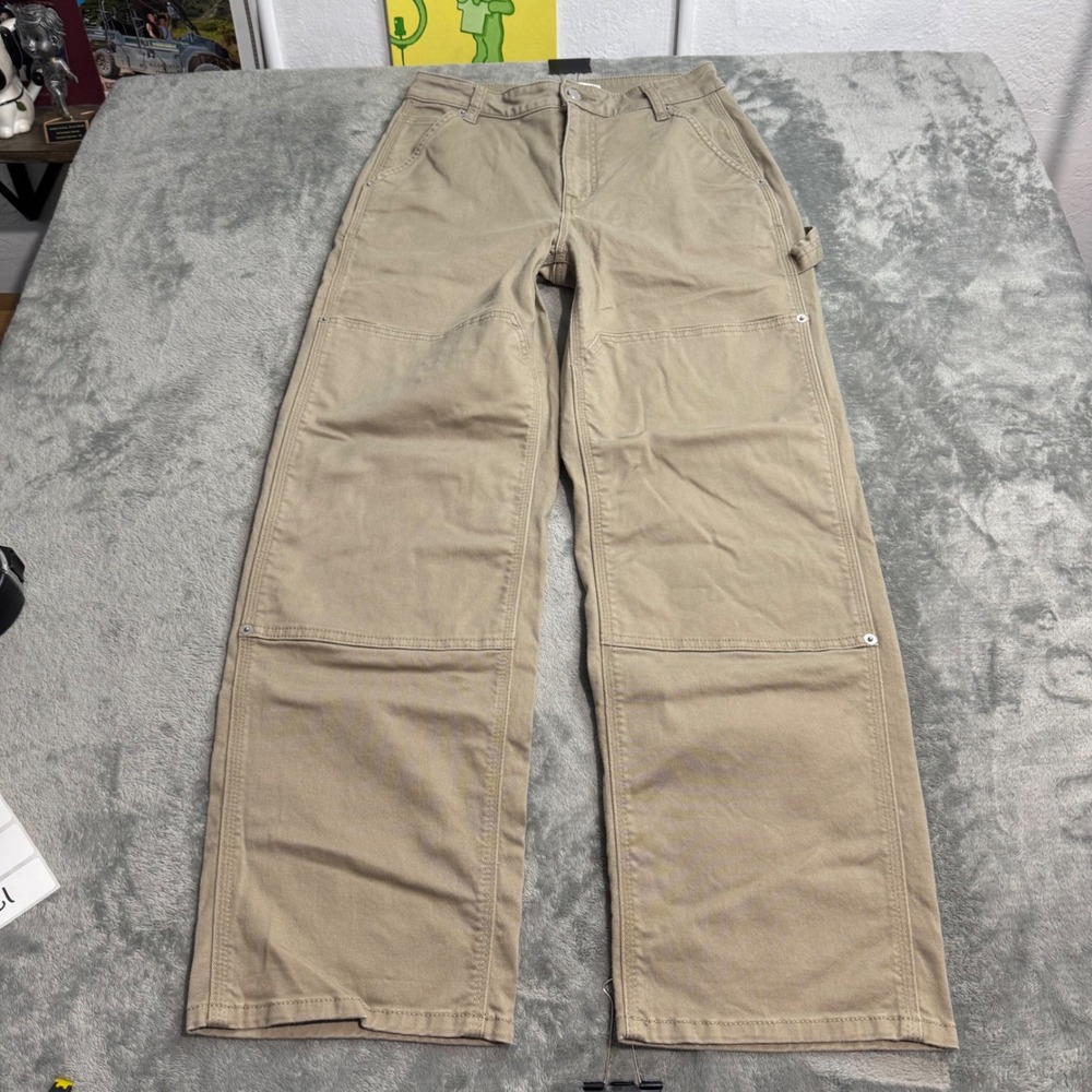 Oak + Fort Tan Khaki Wide Leg Carpenter Pants Double Knee Utility Workwear Sz 4
